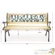 Banc de jardin en bois et fonte de fer avec dossier à motif tulipe double grille