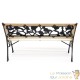 Banc de jardin en bois et fonte de fer avec dossier à motif rose double grille