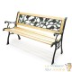 Banc de jardin en bois et fonte de fer avec dossier à motif rose double grille