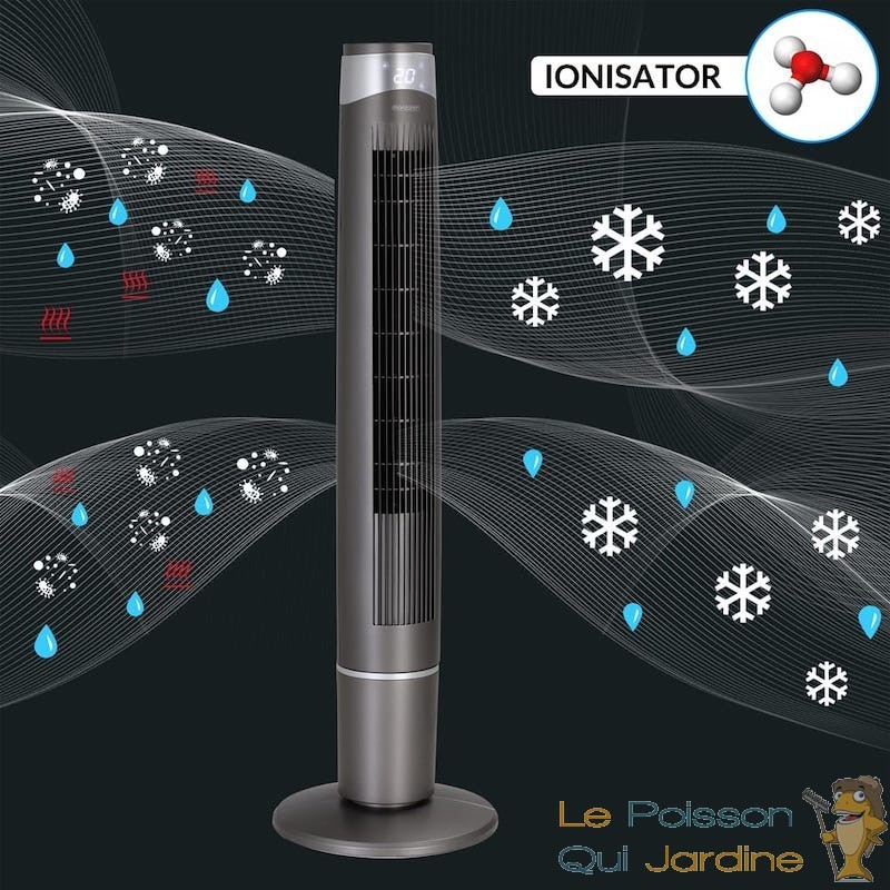 Ventilateur colonne oscillant de 120 cm avec télécommande - Circulation d' air optimale à 90° ! - Le Poisson Qui Jardine