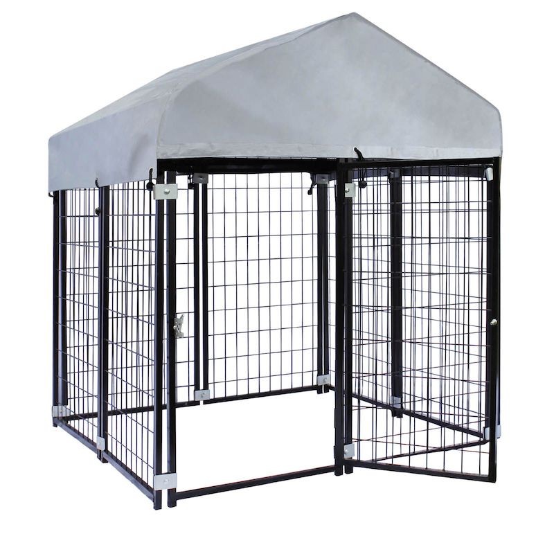 Enclos chenil extérieur en acier avec toiture pour chien de taille 121x121x137cm