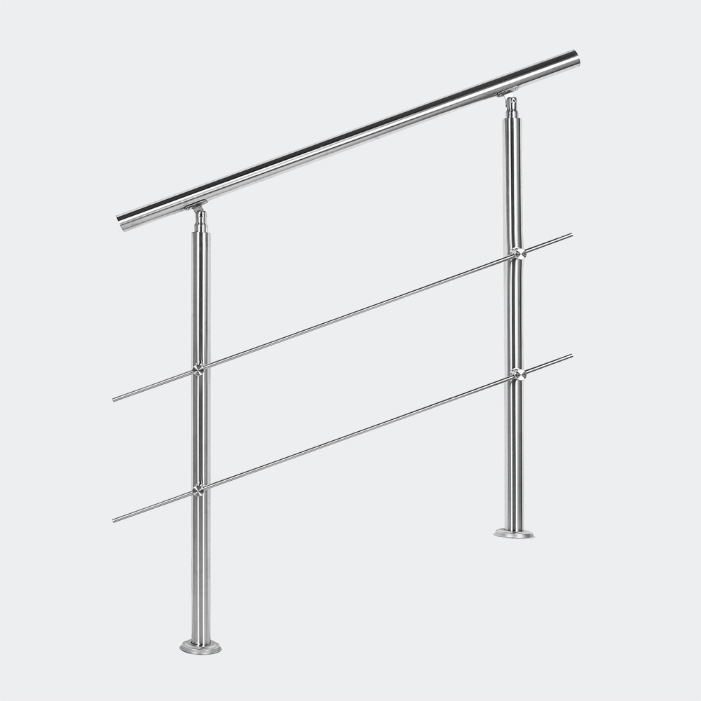 Rampe D'Escalier, Main Courante, Sur Pieds, 180 cm, Acier Inoxydable, 2 Barres