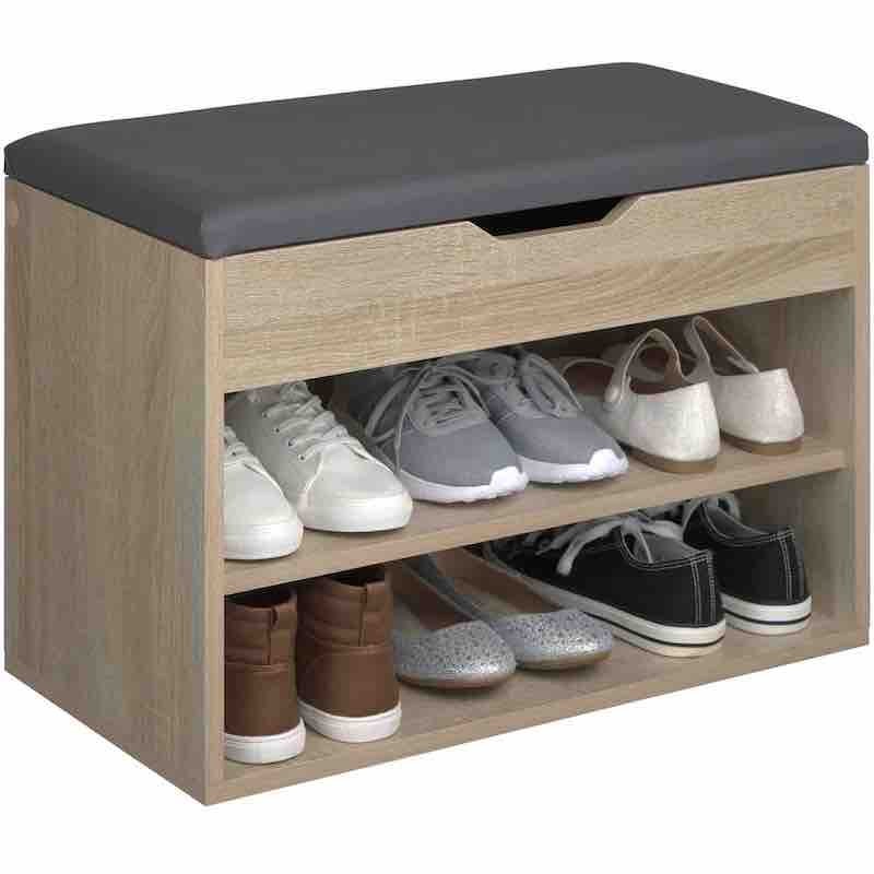 Banc ou meuble à chaussure couleur chêne 60X30X43. Avec coussin