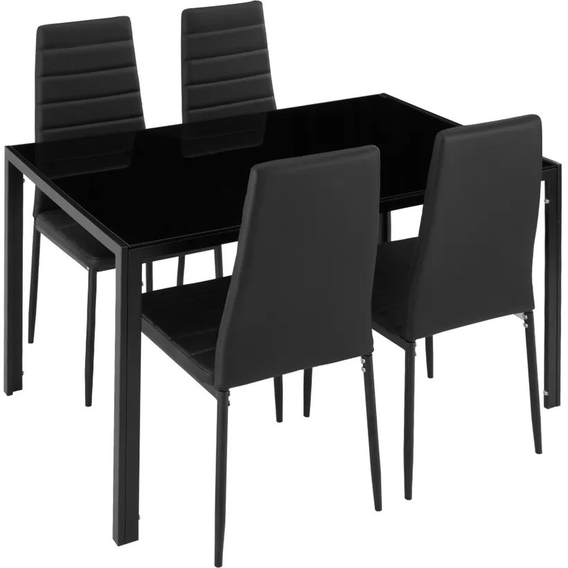 Table de salle à manger noire + 4 chaises. Design et moderne