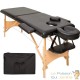 Table de massage noire pliable en bois avec réglage de hauteur et accoudoirs.