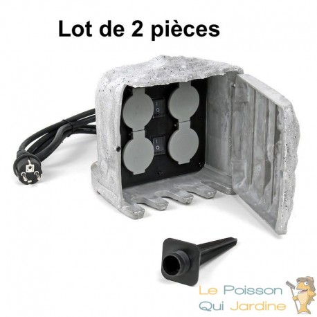 Lot de 2 Multiprises imitation pierre Étanche Pour Bassins De Jardin, Massifs De Fleurs