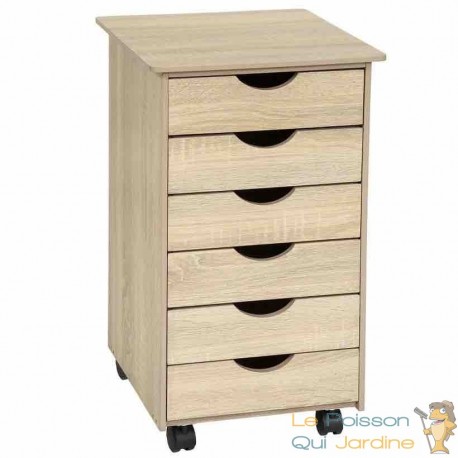 Armoire de Bureau Bois clair. Sur roulettes. 6 Tiroirs, 65 cm de haut