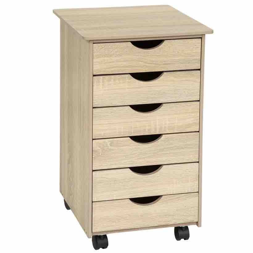 Armoire de Bureau Bois clair. Sur roulettes. 6 Tiroirs, 65 cm de haut