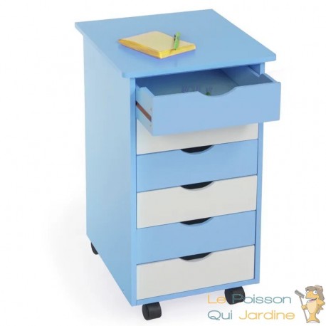 Armoire de Bureau Bleu. Sur roulettes. 6 Tiroirs, 65 cm de haut