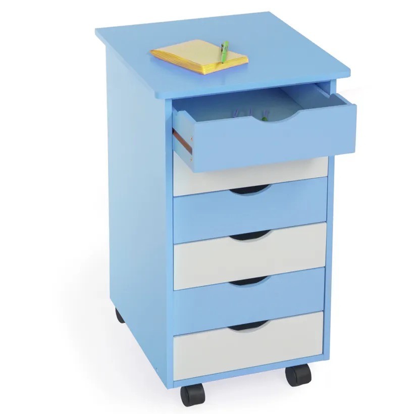 Armoire de Bureau Bleu. Sur roulettes. 6 Tiroirs, 65 cm de haut