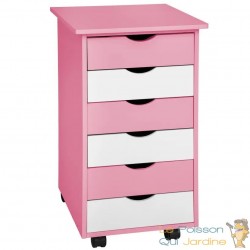 Armoire de Bureau Rose. Sur roulettes. 6 Tiroirs, 65 cm de haut