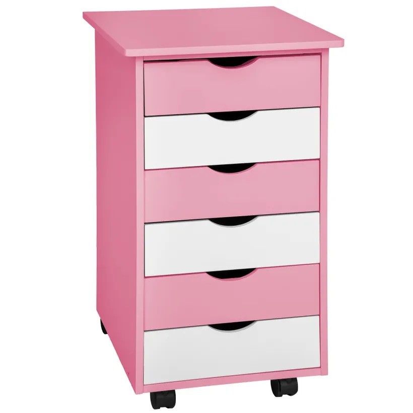 Armoire de Bureau Rose. Sur roulettes. 6 Tiroirs, 65 cm de haut