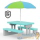Table, bancs et parasol pour enfants Bleu et vert