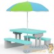 Table, bancs et parasol pour enfants Bleu et vert