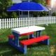 Table, bancs et parasol pour enfants Bleu, blanc et rouge
