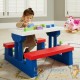 Table, bancs et parasol pour enfants Bleu, blanc et rouge