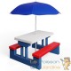 Table, bancs et parasol pour enfants Bleu, blanc et rouge