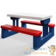 Table, bancs et parasol pour enfants Bleu, blanc et rouge