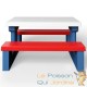 Table, bancs et parasol pour enfants Bleu, blanc et rouge