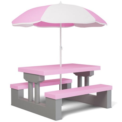 Table, bancs et parasol jeu extérieur pour enfants Rose