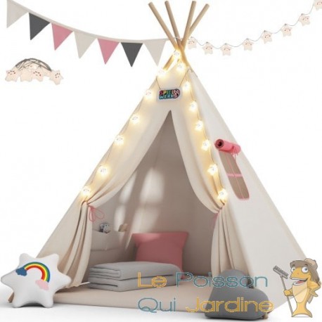 Jouet Tipi avec tapis rose pour enfants Jeu de jardin ou de chambre d'enfant