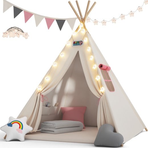 Jouet Tipi avec tapis rose pour enfants Jeu de jardin ou de chambre d'enfant