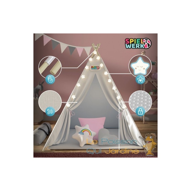 Jouet Tipi avec tapis rose pour enfants Jeu de jardin ou de chambre d'enfant  - Le Poisson Qui Jardine