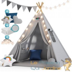 Jouet Tipi avec tapis gris pour enfants Jeu de jardin ou de chambre d'enfant