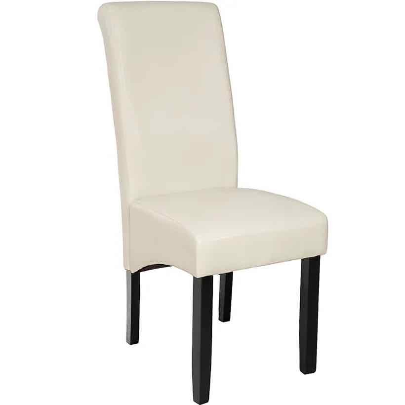 Chaise de Salle à Manger blanche crème aspect simili cuir avec pieds en bois résistants