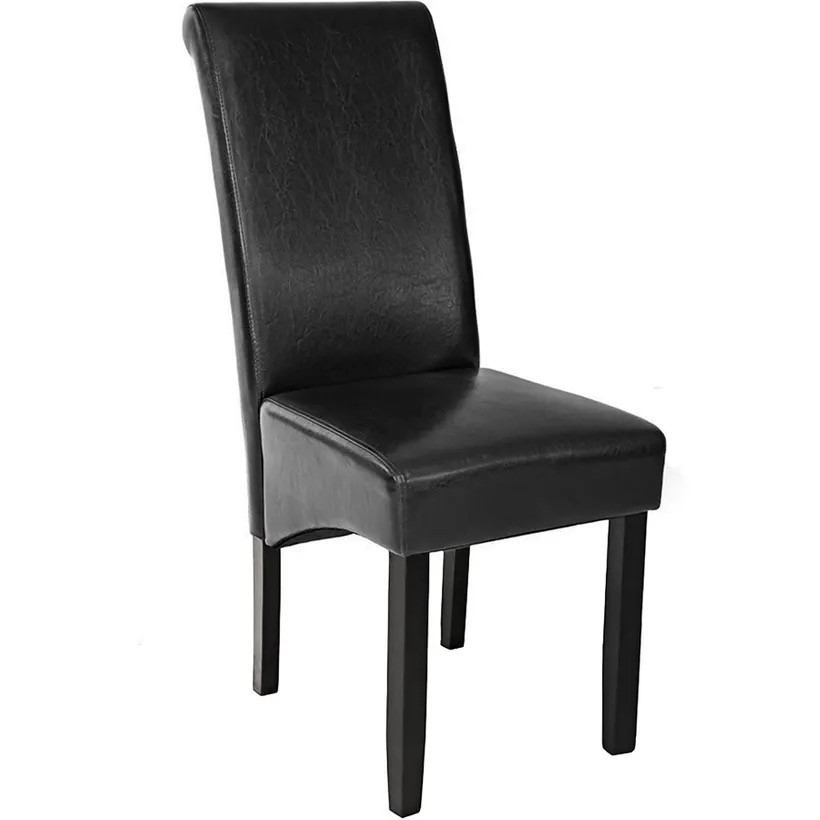 Chaise de Salle à Manger noire aspect simili cuir avec pieds en bois résistants