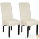 Chaise de Salle à Manger blanche crème aspect simili cuitr avec pieds en bois résistants
