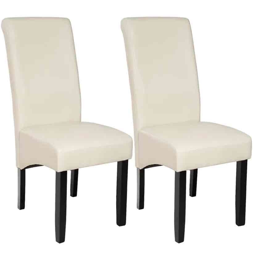 Lot de 2 Chaises de Salle à Manger blanche crème aspect simili cuir avec pieds en bois résistants