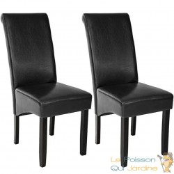 Lot de 2 Chaises de Salle à Manger noir aspect simili cuitr avec pieds en bois résistants