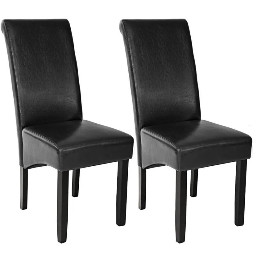 Lot de 2 Chaises de Salle à Manger noir aspect simili cuir avec pieds en bois résistants