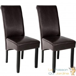 Lot de 2 Chaises de Salle à Manger marron foncé aspect simili cuitr avec pieds en bois résistants