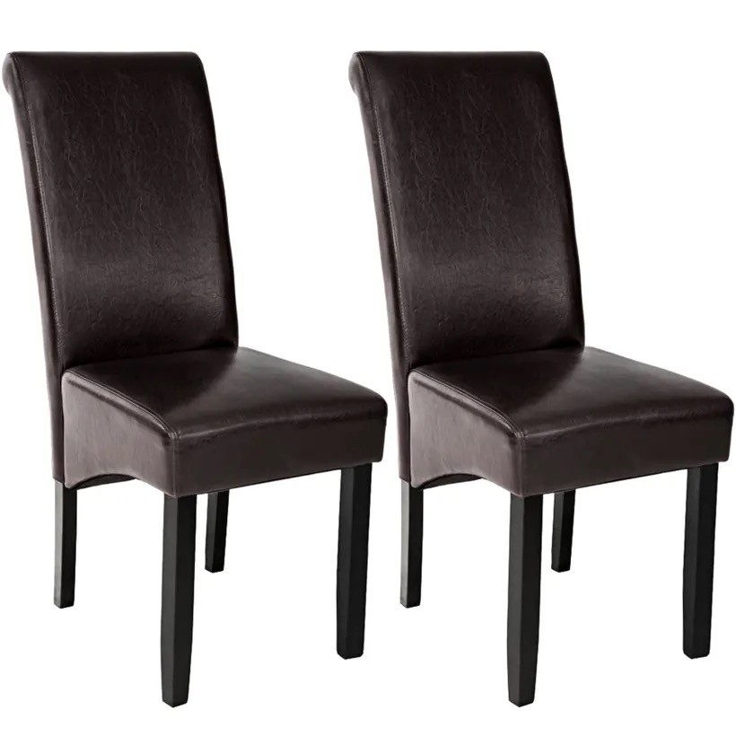 Lot de 2 Chaises de Salle à Manger marron foncé aspect simili cuir avec pieds en bois résistants