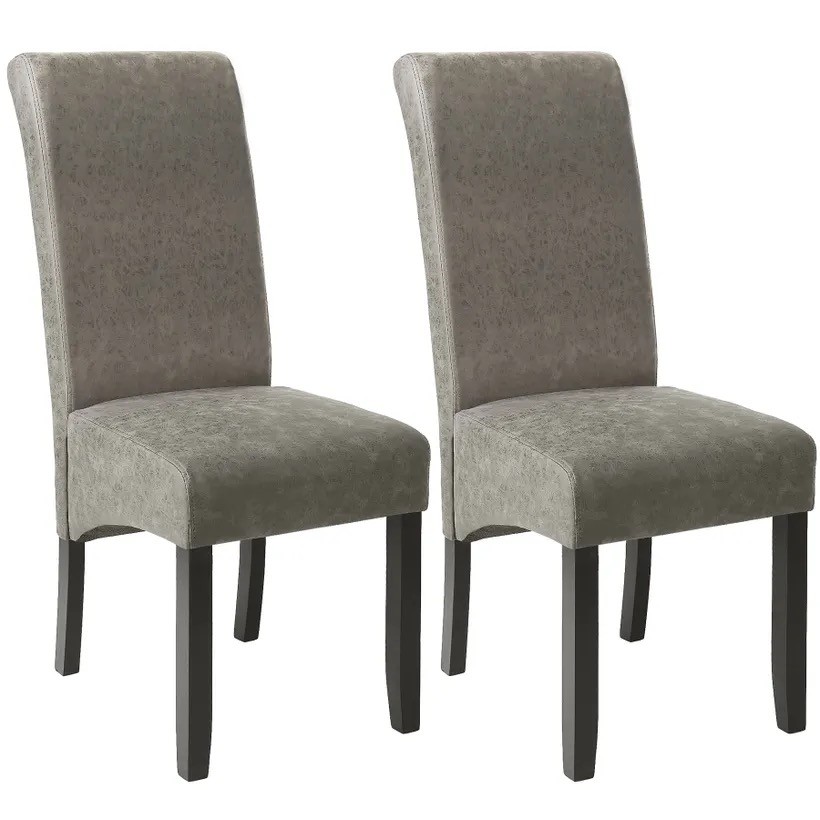 Lot de 2 Chaises de Salle à Manger gris aspect simili cuir avec pieds en bois résistants