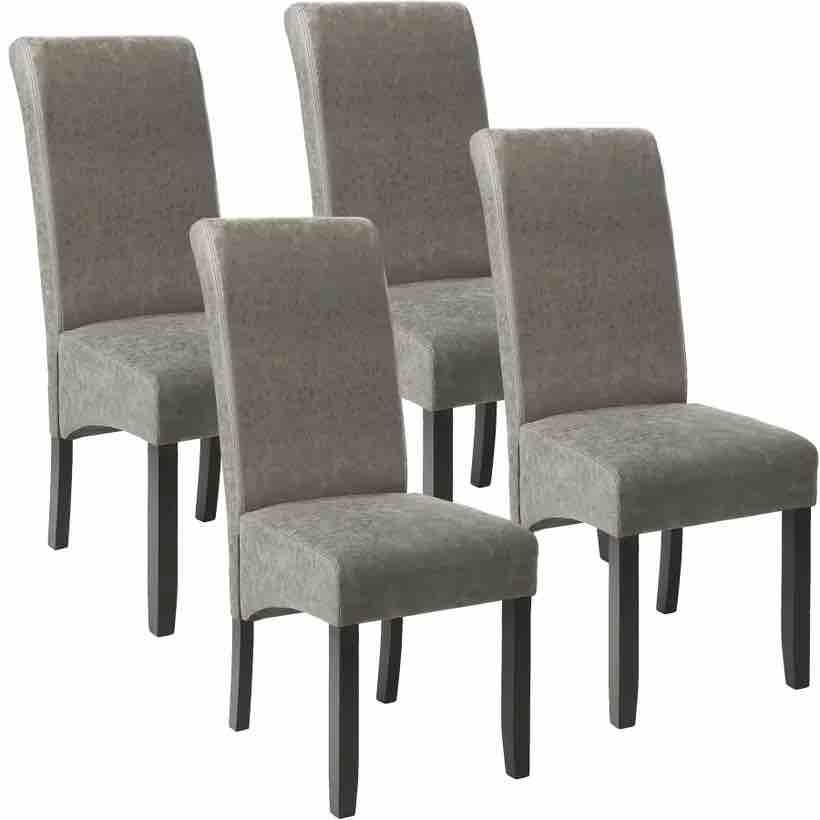 Lot de 4 Chaises de Salle à Manger gris aspect simili cuir avec pieds en bois résistants