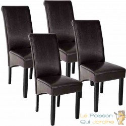 Lot de 4 Chaises de Salle à Manger marron foncé aspect simili cuitr avec pieds en bois résistants