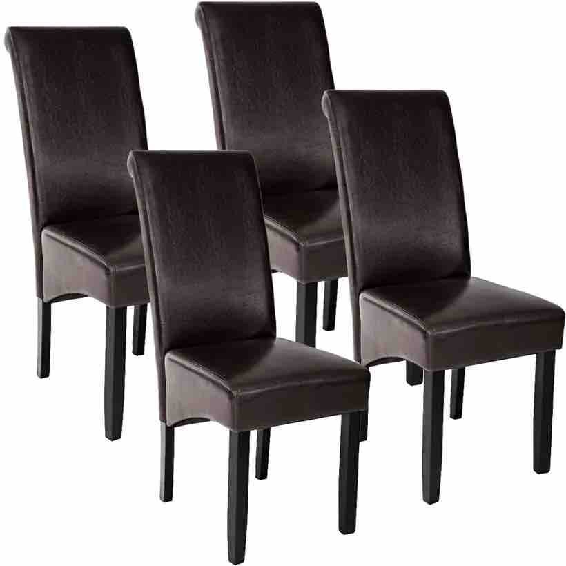 Lot de 4 Chaises de Salle à Manger marron foncé aspect simili cuir avec pieds en bois résistants