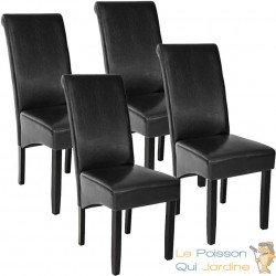 Lot de 4 Chaises de Salle à Manger noir aspect simili cuitr avec pieds en bois résistants