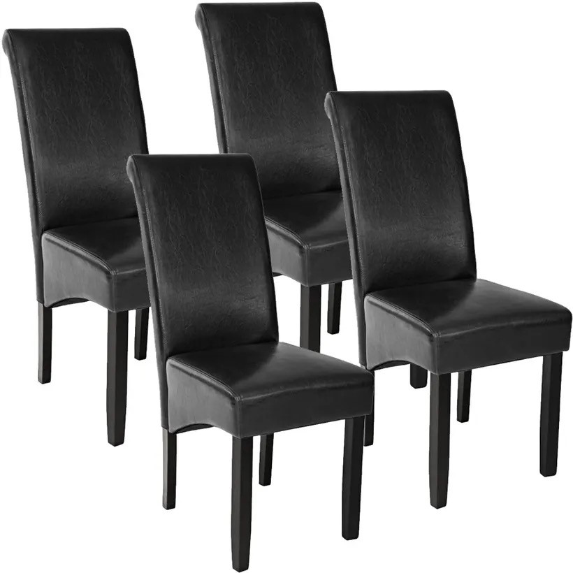 Lot de 4 Chaises de Salle à Manger noir aspect simili cuir avec pieds en bois résistants