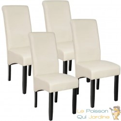 Lot de 4 Chaises de Salle à Manger crème aspect simili cuitr avec pieds en bois résistants