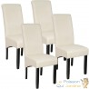 Lot de 4 Chaises de Salle à Manger crème aspect simili cuir avec pieds en bois résistants