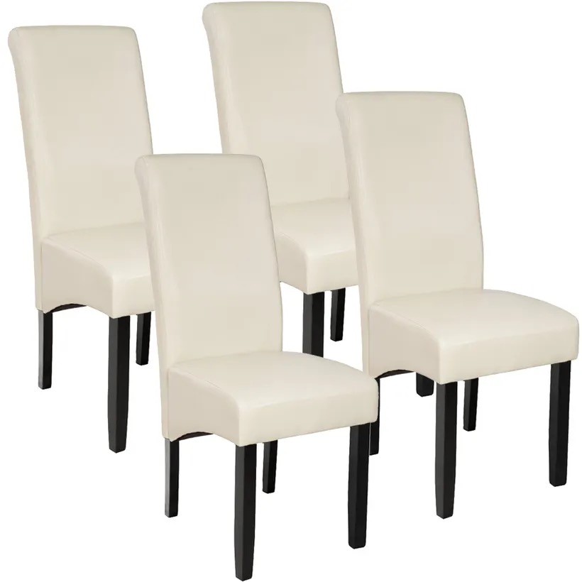 Lot de 4 Chaises de Salle à Manger crème aspect simili cuir avec pieds en bois résistants