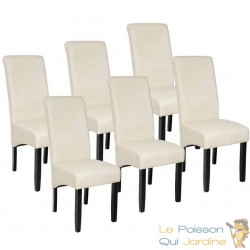 Lot de 6 Chaises de Salle à Manger crème aspect simili cuitr avec pieds en bois résistants