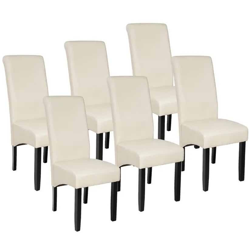 Lot de 6 Chaises de Salle à Manger crème aspect simili cuir avec pieds en bois résistants