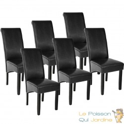 Lot de 6 Chaises de Salle à Manger noir aspect simili cuir avec pieds en bois résistants