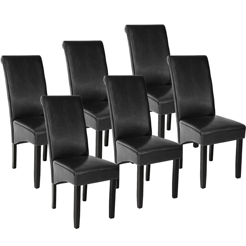 Lot de 6 Chaises de Salle à Manger noir aspect simili cuir avec pieds en bois résistants