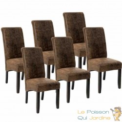 Lot de 6 Chaises de Salle à Manger marron aspect simili cuitr avec pieds en bois résistants